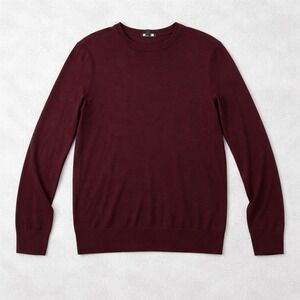 Theory Sweater Men's Sz S Bordeaux Red Very Fine Knit 100% Wool Crew Neck